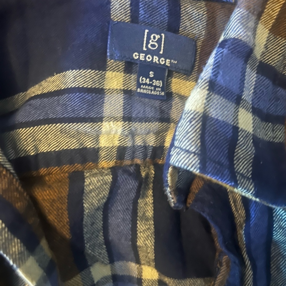 George Men's Casual Plaid Shirt - Navy and Tan- size Small - Picture 2 of 2
